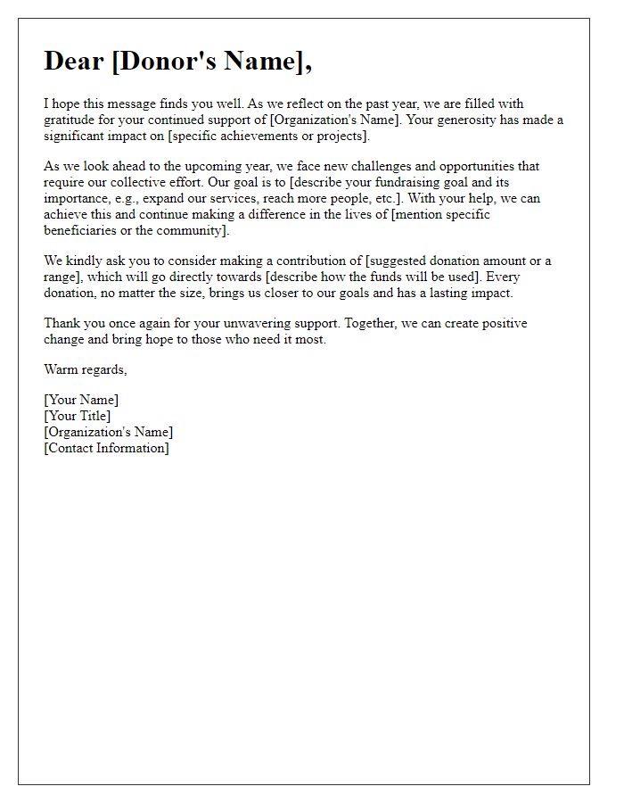 Letter template of personalized annual fundraising appeal