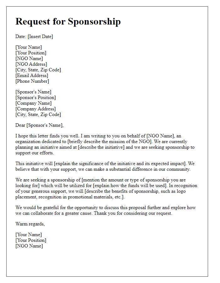 Letter template of sponsorship request for NGO initiatives.