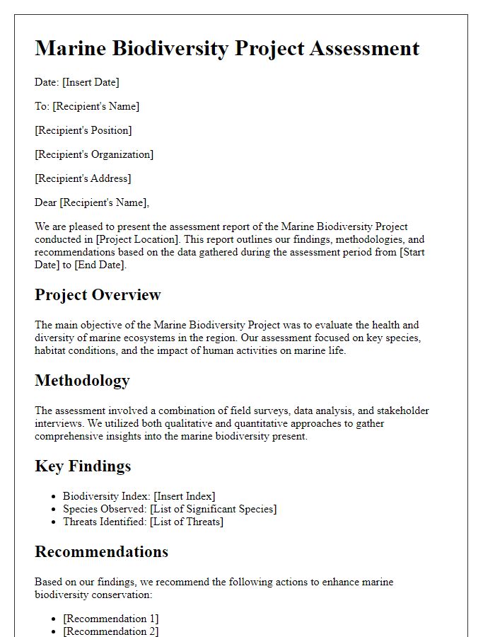 Letter template of marine biodiversity project assessment