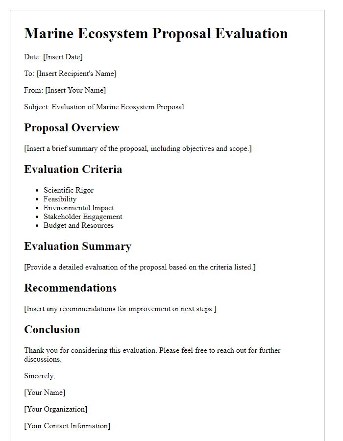 Letter template of marine ecosystem proposal evaluation