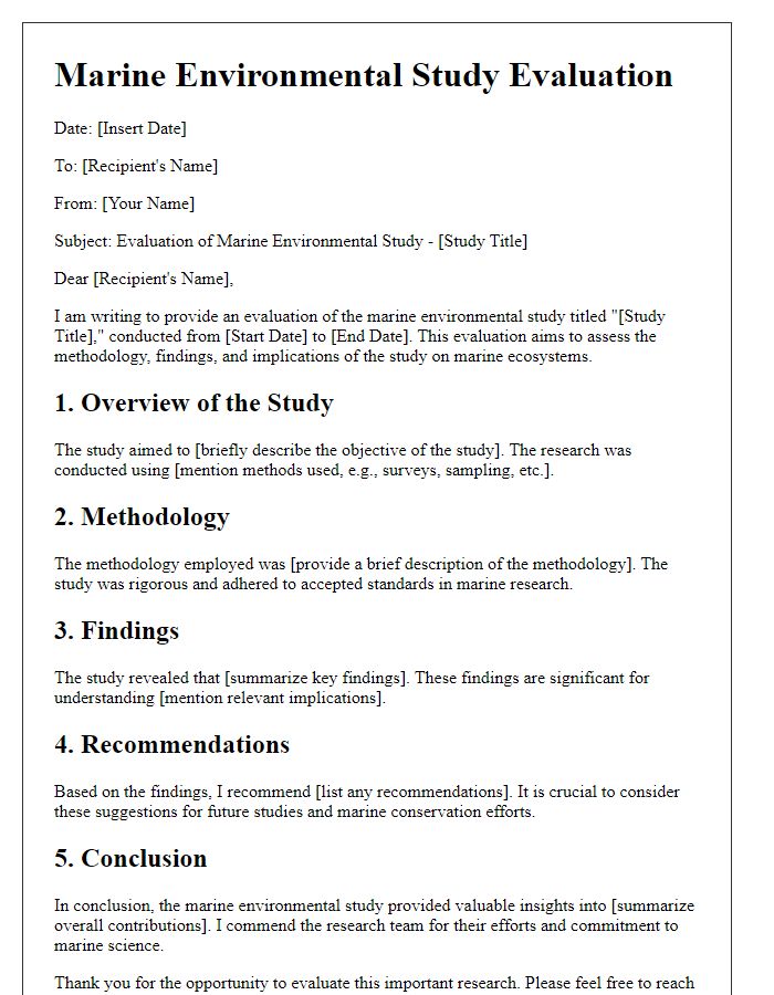 Letter template of marine environmental study evaluation