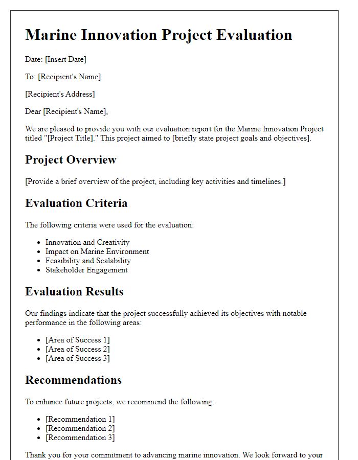 Letter template of marine innovation project evaluation