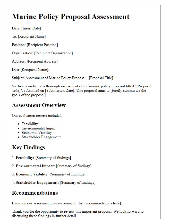 Letter template of marine policy proposal assessment