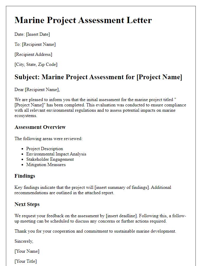 Letter template of marine project assessment