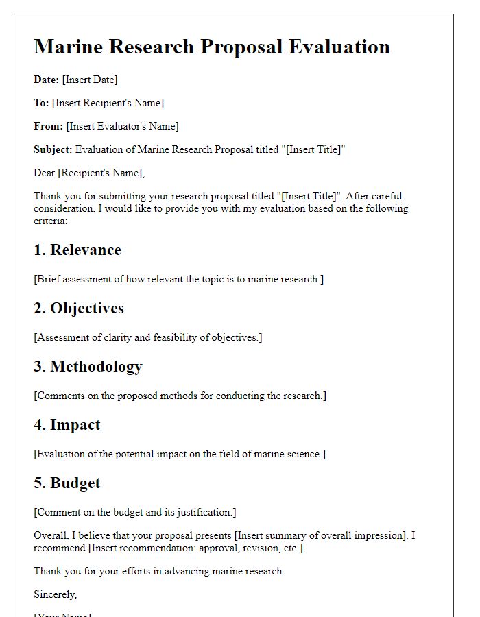 Letter template of marine research proposal evaluation