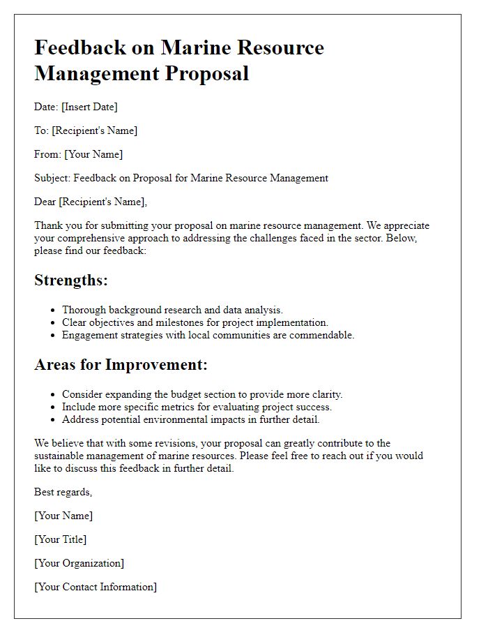 Letter template of marine resource management proposal feedback