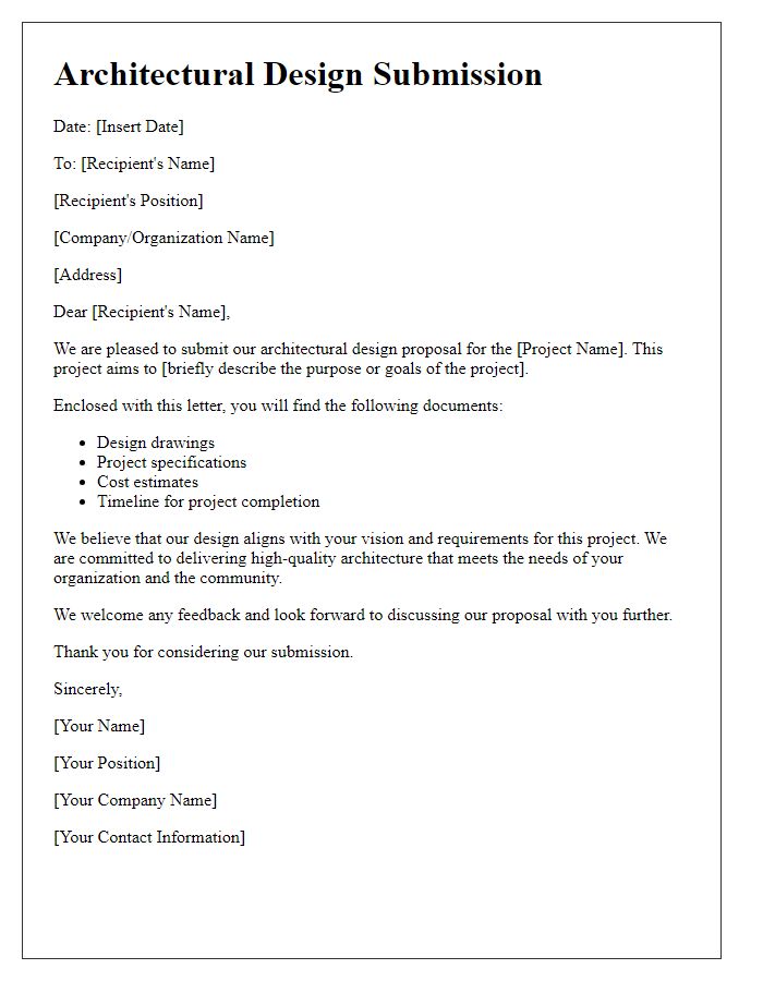 Letter template of architectural design submission