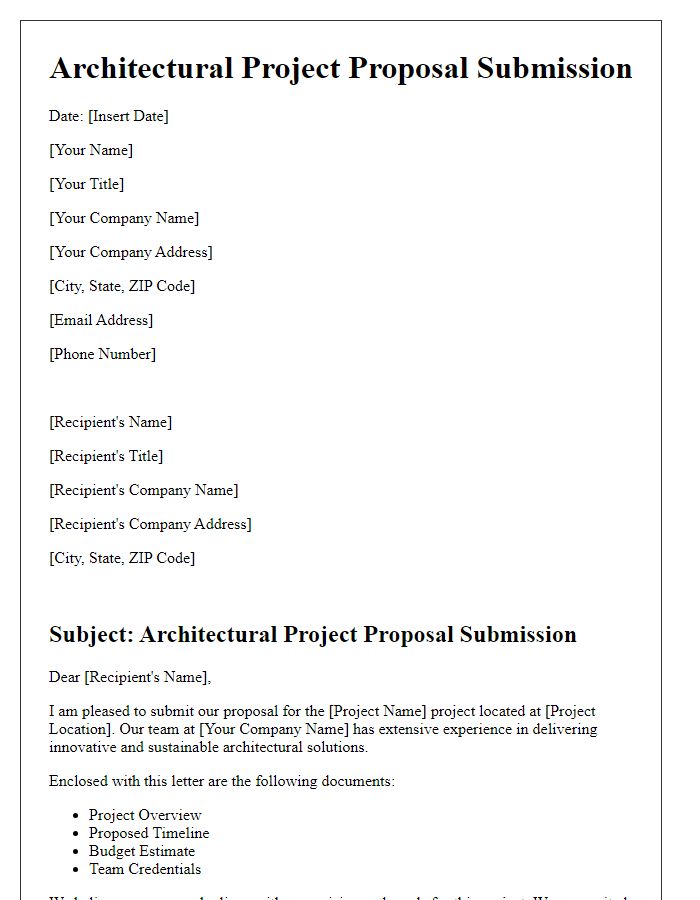 Letter template of architectural project proposal submission