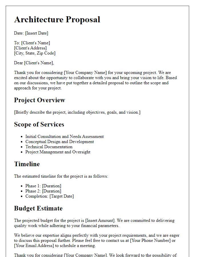 Letter template of architecture proposal for client presentation