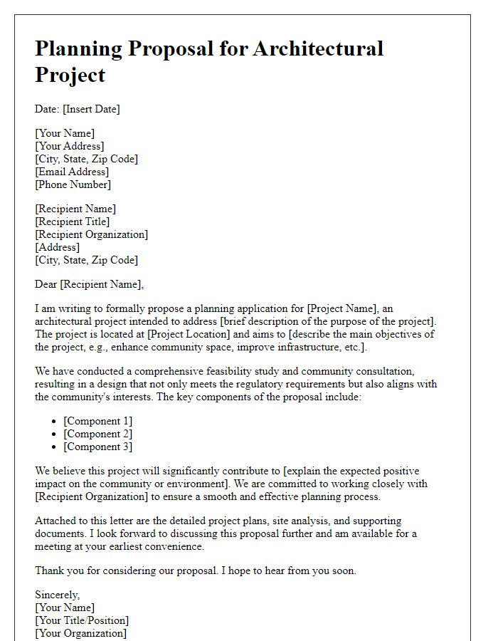 Letter template of planning proposal for architectural project