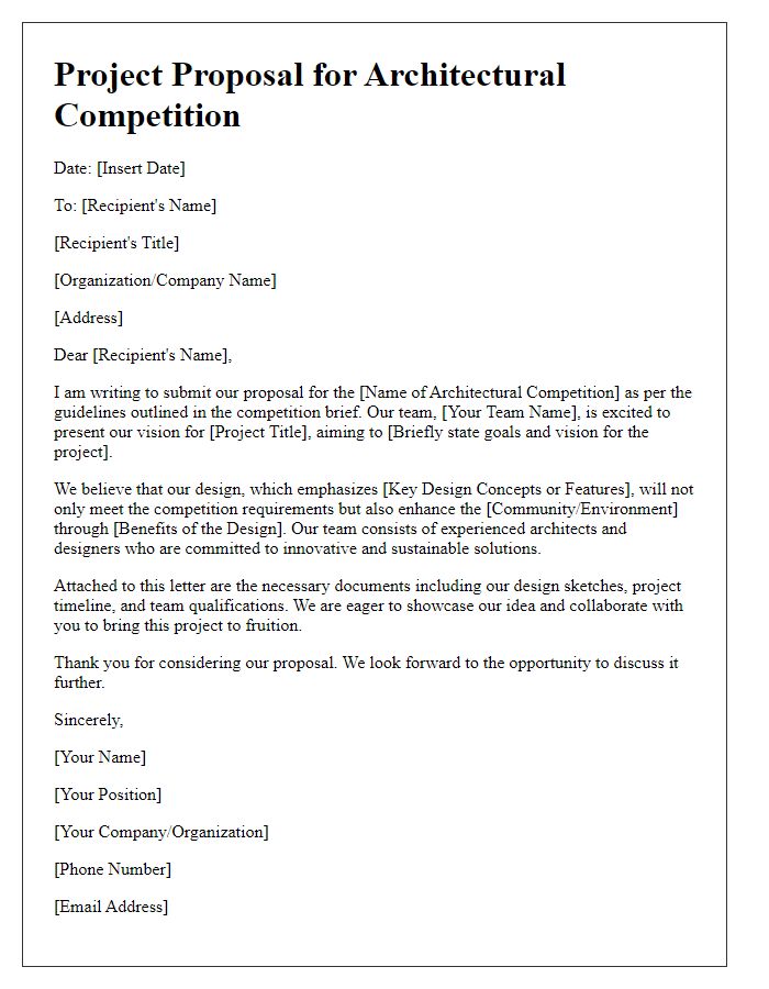 Letter template of project proposal for architectural competition