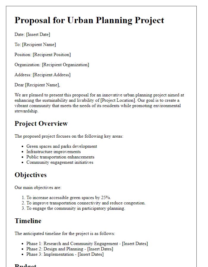 Letter template of proposal for urban planning project