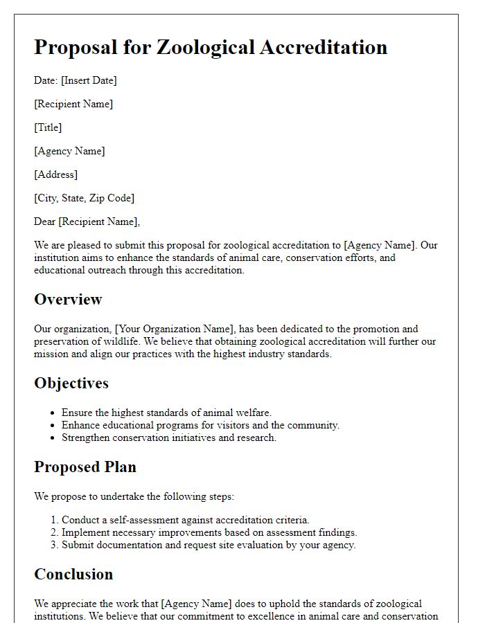 Letter template of zoological accreditation proposal for government agencies.