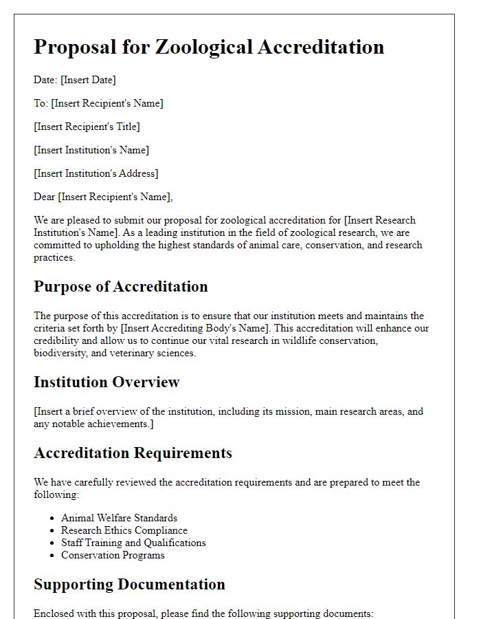 Letter template of zoological accreditation proposal for research institutions.