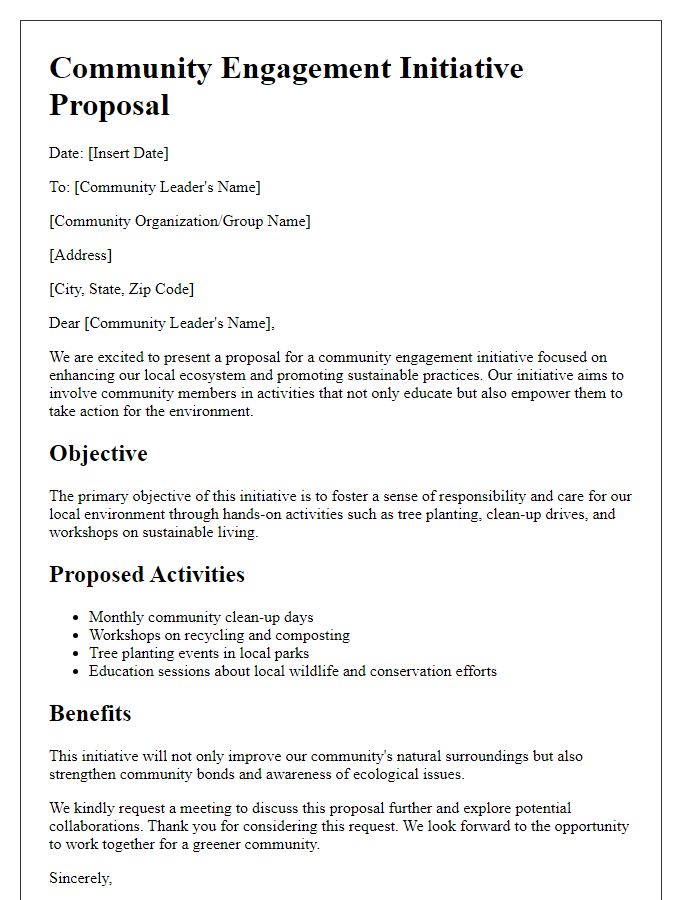 Letter template of ecological proposal for community engagement initiatives.