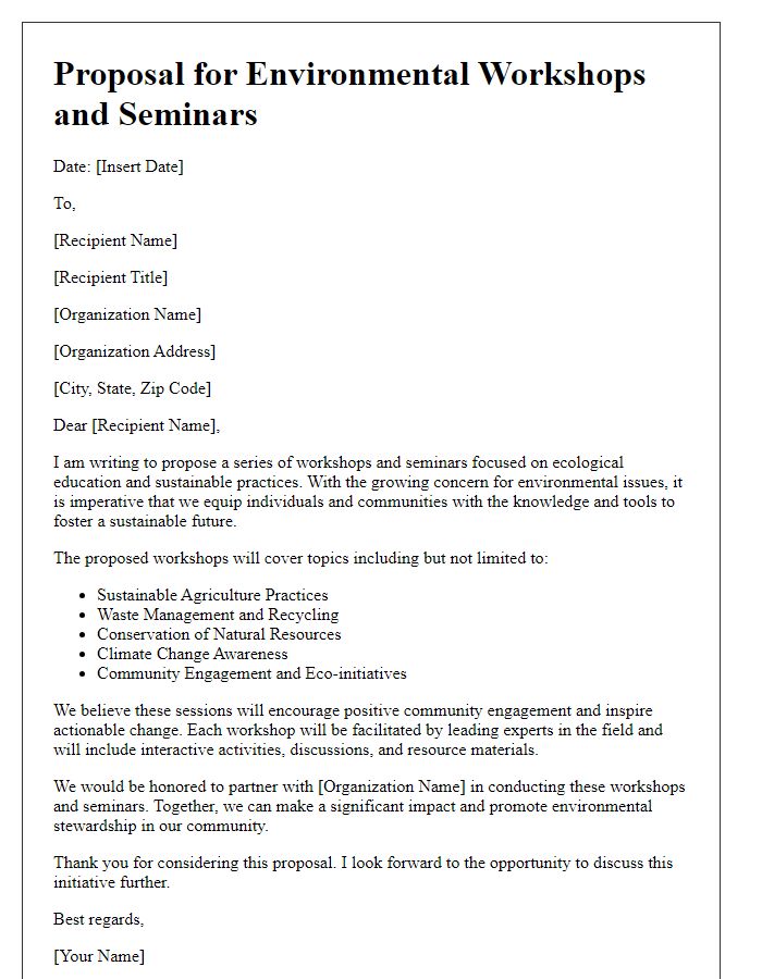 Letter template of ecological proposal for environmental workshops and seminars.