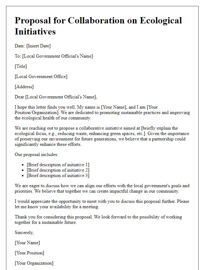 Letter template of ecological proposal for local government collaboration.