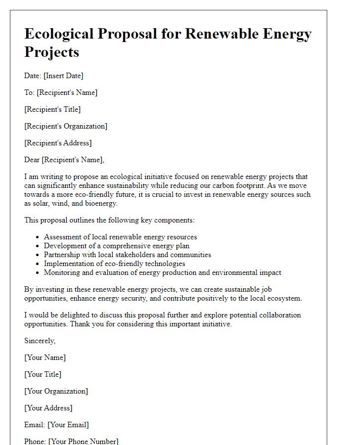 Letter template of ecological proposal for renewable energy projects.