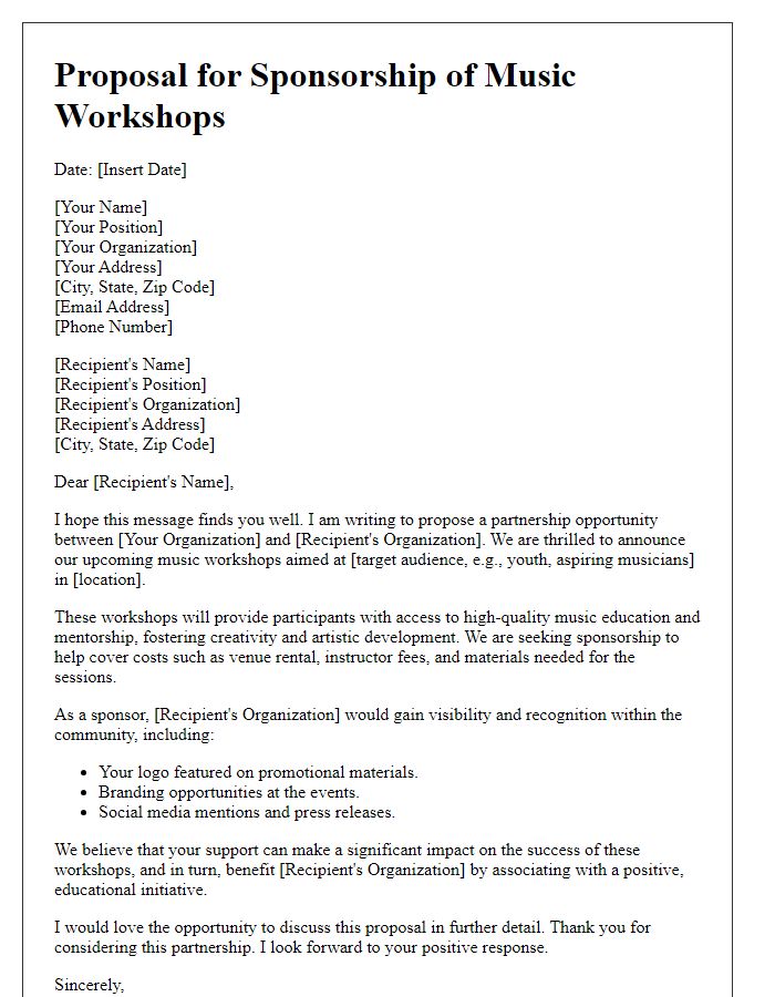 Letter template of musical proposal sponsorship for music workshops