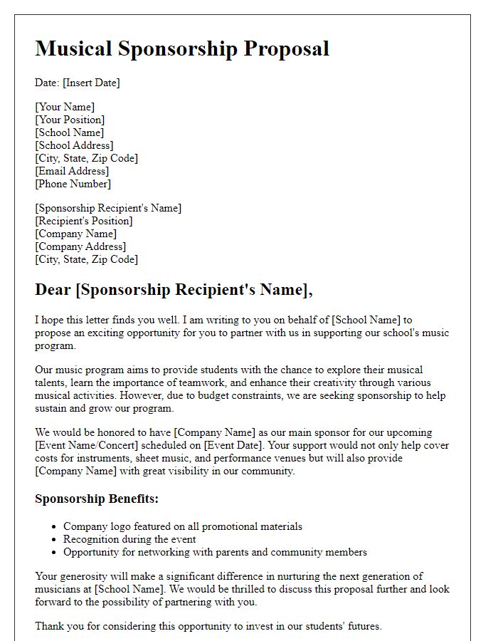 Letter template of musical proposal sponsorship for school music programs