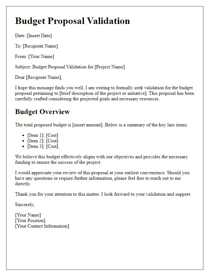 Letter template of budget proposal validation