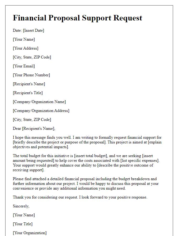 Letter template of financial proposal support request