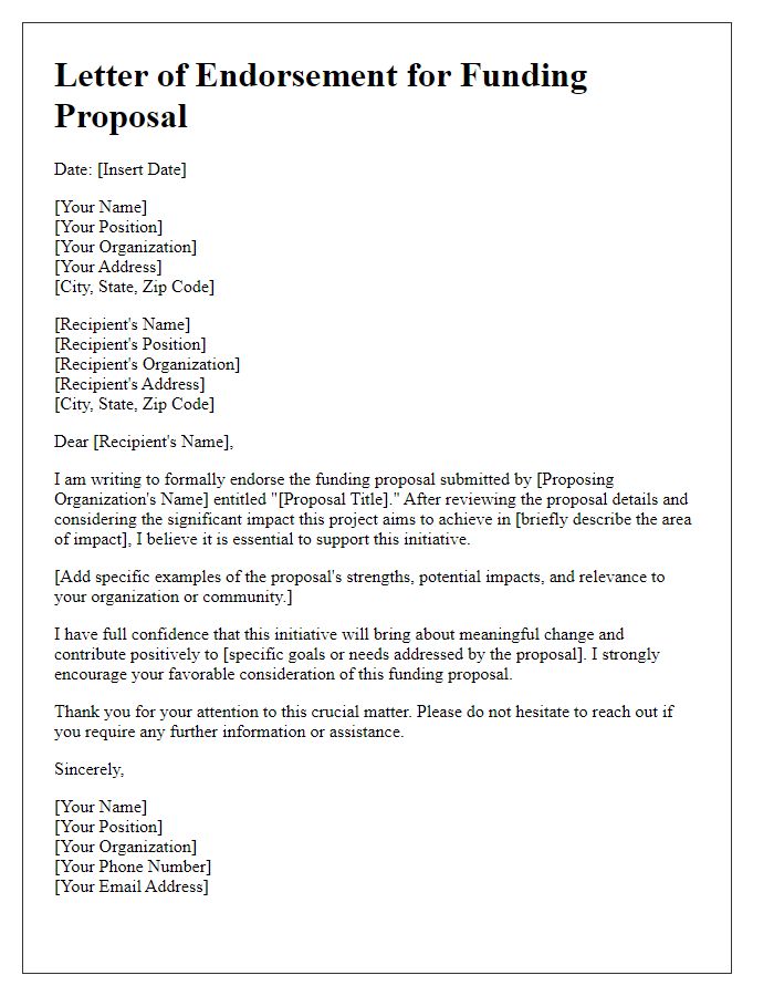 Letter template of funding proposal endorsement