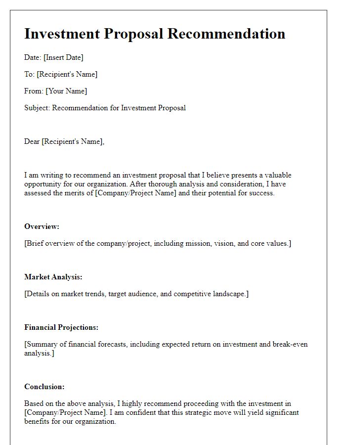 Letter template of investment proposal recommendation