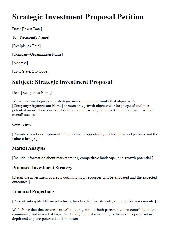 Letter template of strategic investment proposal petition