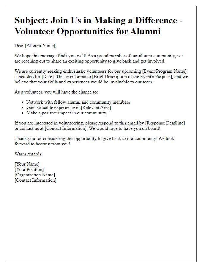 Letter template of alumni networking for volunteer recruitment