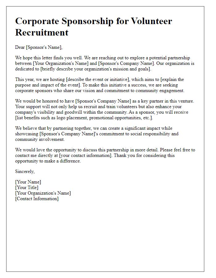 Letter template of corporate sponsorship for volunteer recruitment