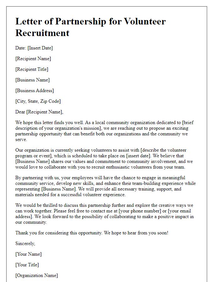 Letter template of local business partnership for volunteer recruitment