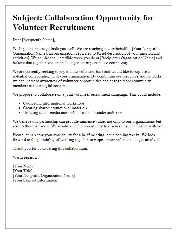 Letter template of nonprofit collaboration for volunteer recruitment