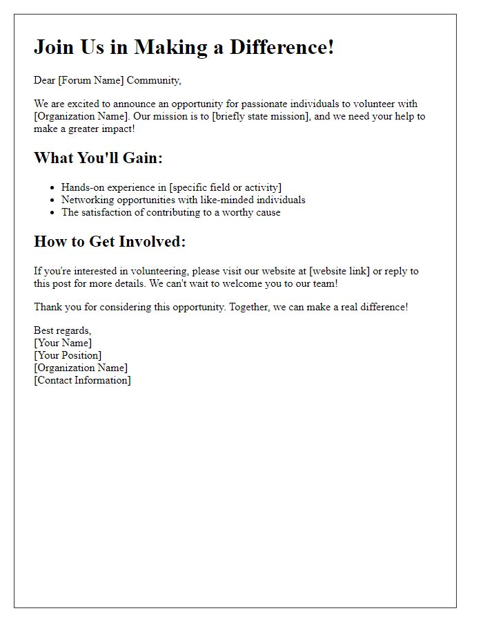 Letter template of online forum promotion for volunteer recruitment