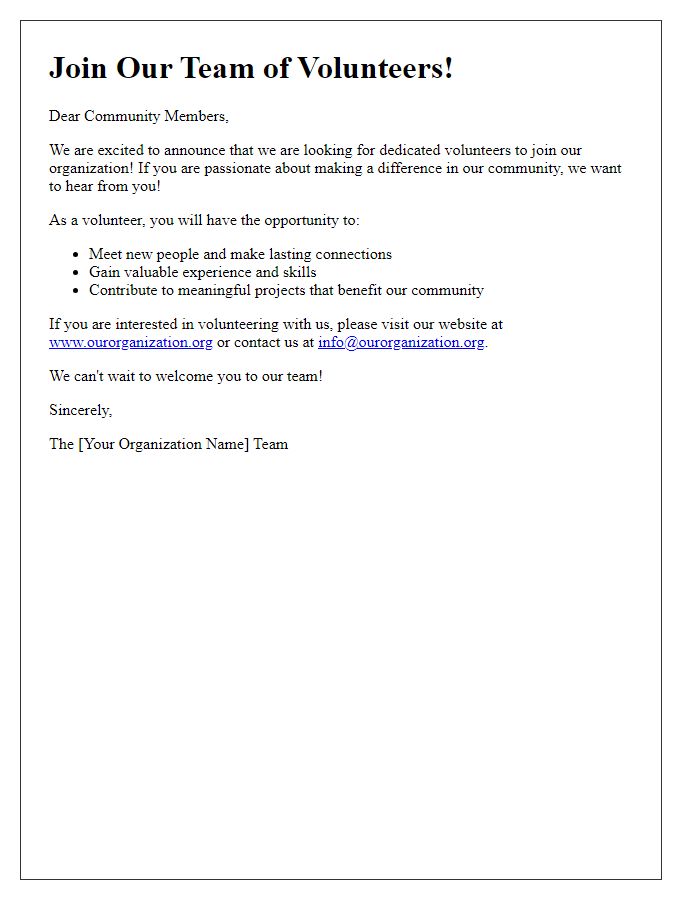 Letter template of social media announcement for volunteer recruitment