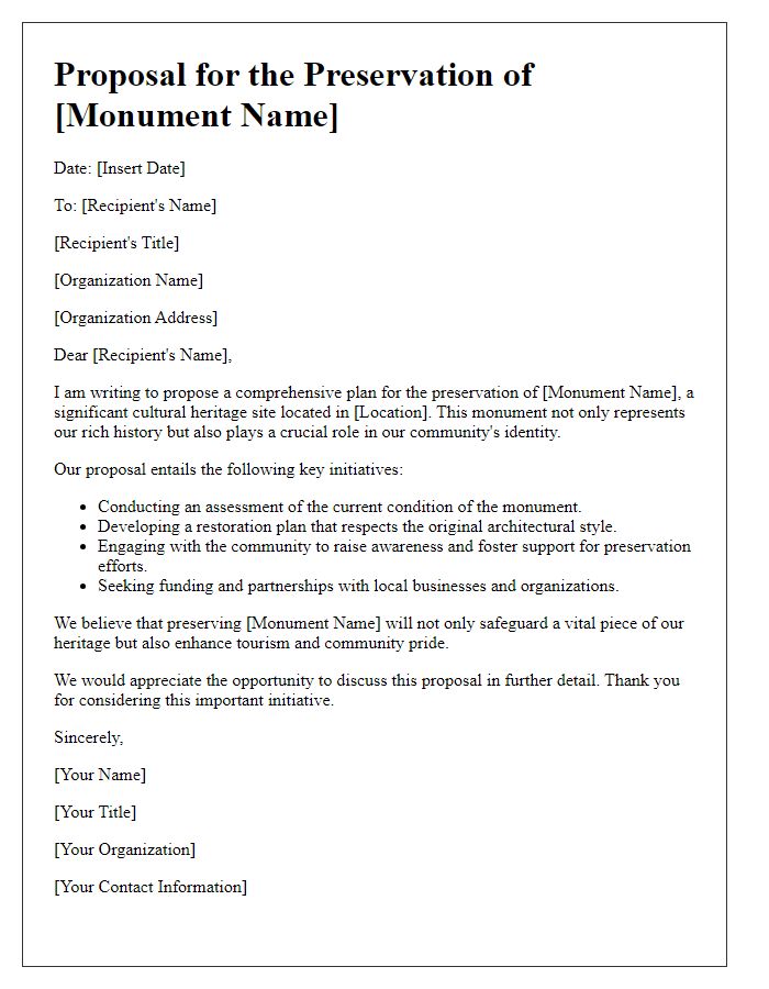 Letter template of heritage proposal for monument preservation