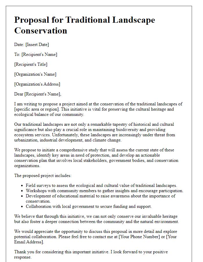 Letter template of heritage proposal for traditional landscape conservation