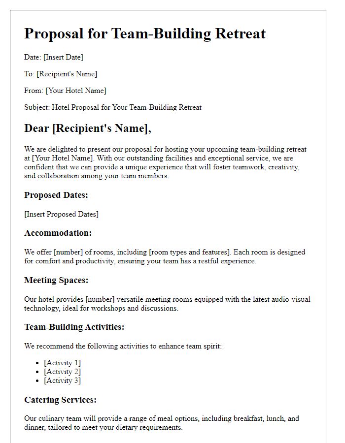 Letter template of hotel proposal for team-building retreat.