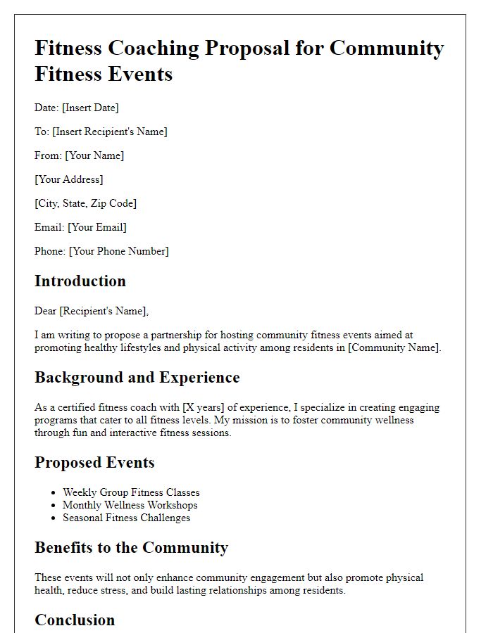 Letter template of fitness coaching proposal for community fitness events