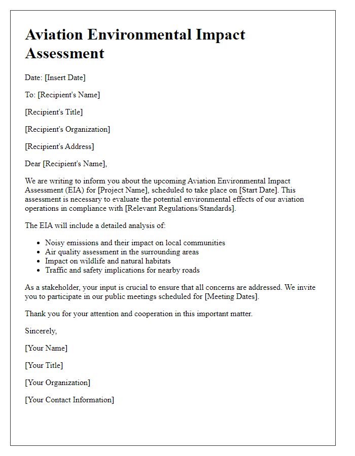 Letter template of aviation environmental impact assessment