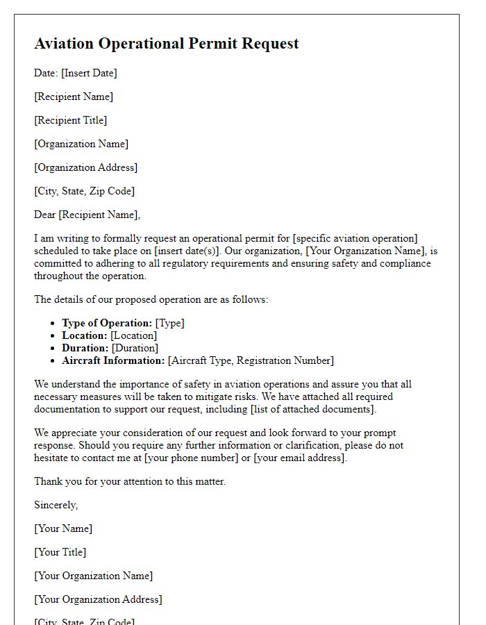 Letter template of aviation operational permit request