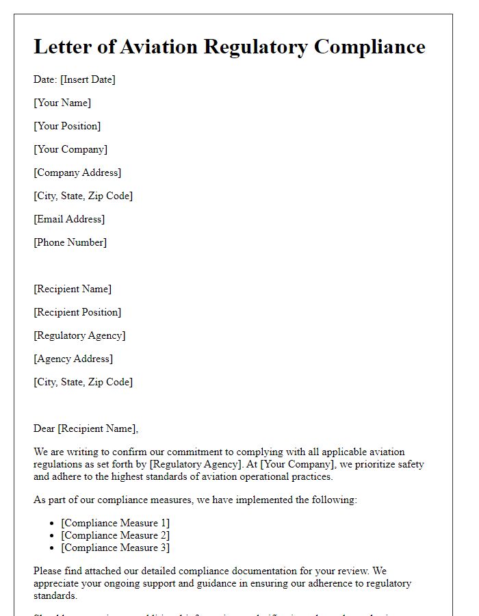 Letter template of aviation regulatory compliance