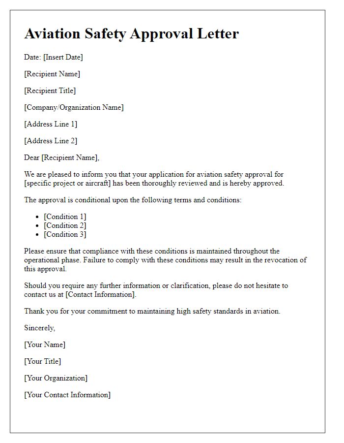 Letter template of aviation safety approval