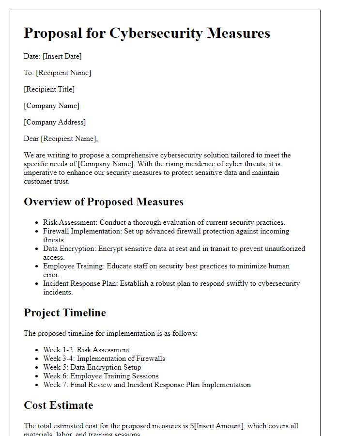 Letter template of security proposal for cybersecurity measures