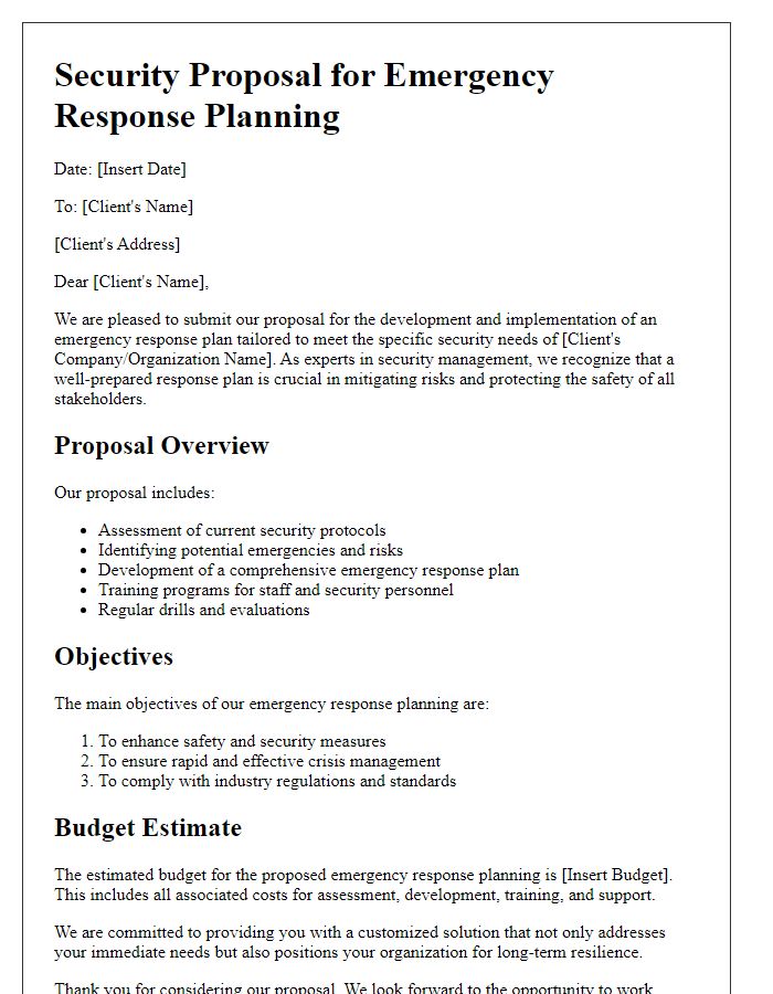 Letter template of security proposal for emergency response planning