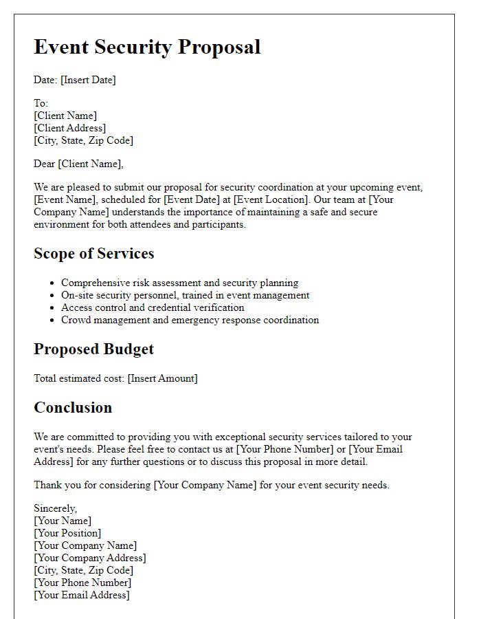 Letter template of security proposal for event security coordination