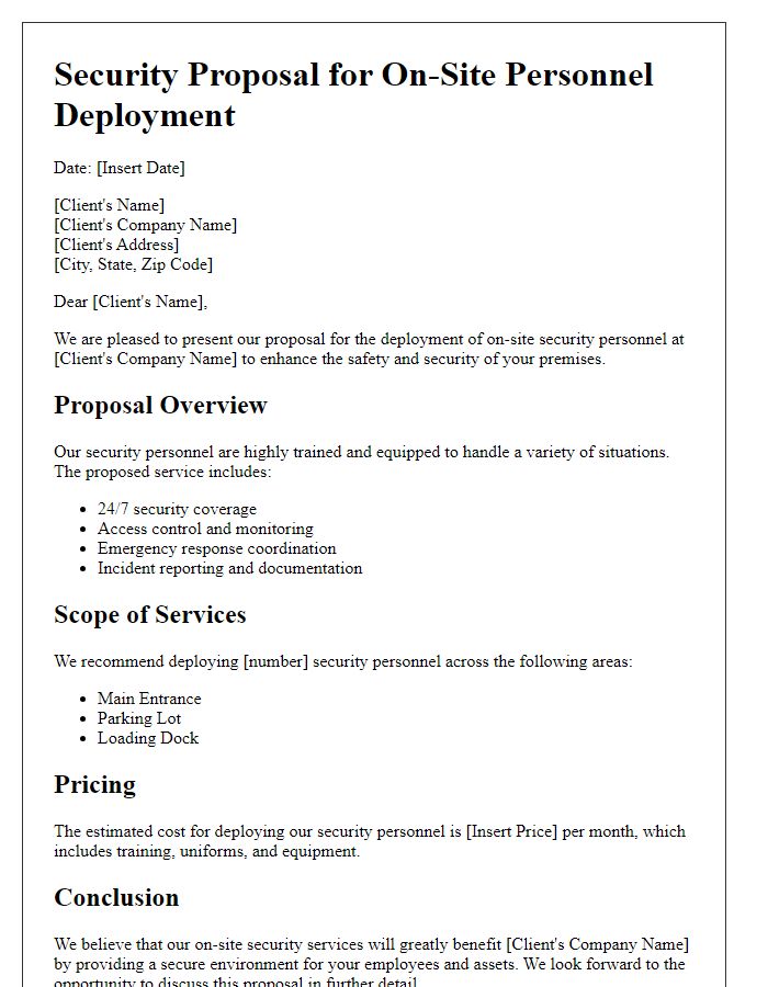 Letter template of security proposal for on-site personnel deployment