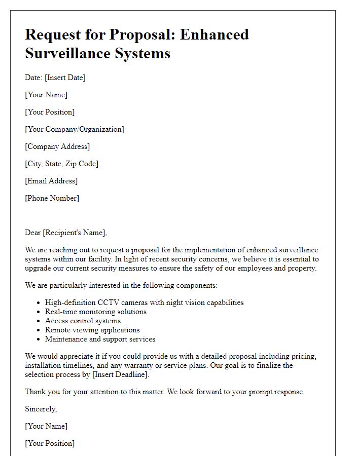 Letter template of security proposal request for enhanced surveillance systems