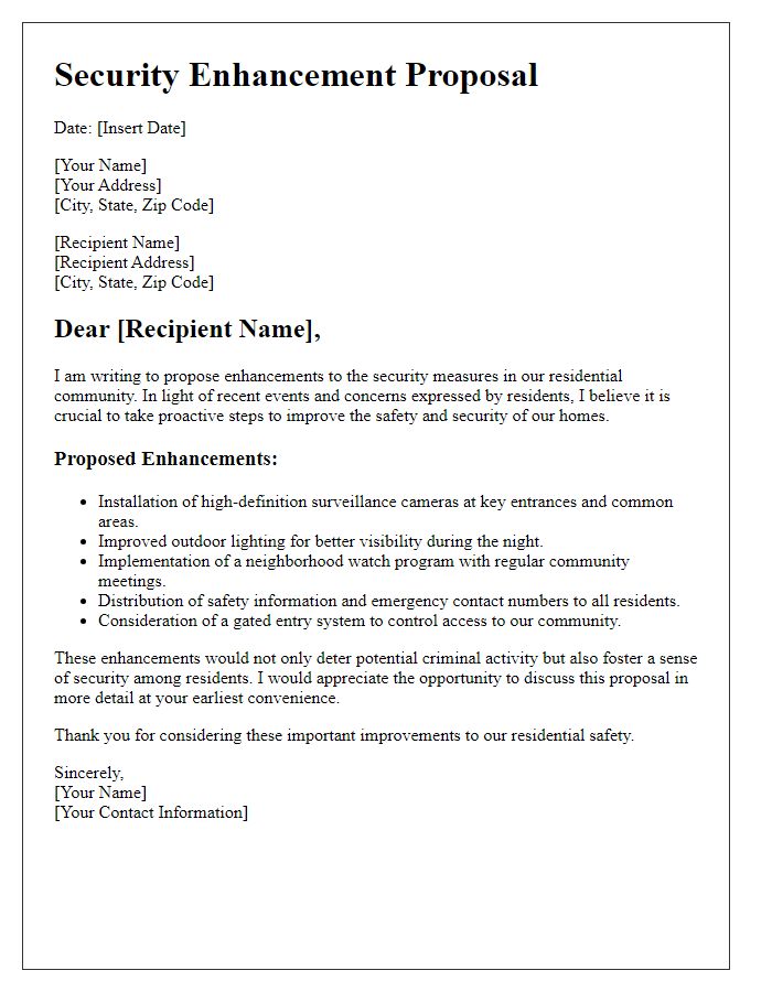 Letter template of security proposal for residential safety enhancements