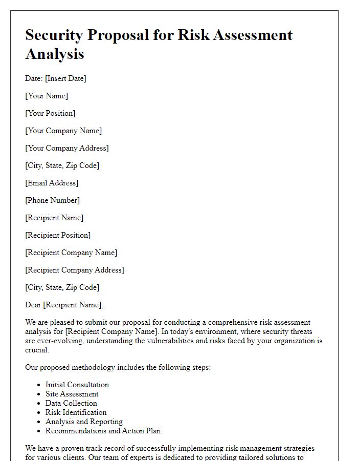 Letter template of security proposal for risk assessment analysis